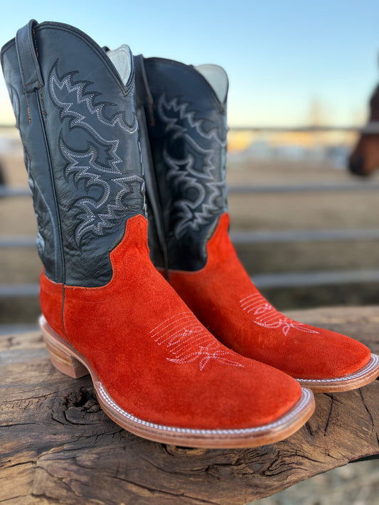 Orange Rough Out Square Toe Boots