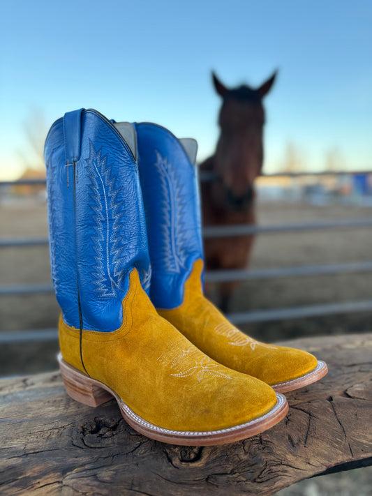 Yellow Rough Out Round Toe Boots