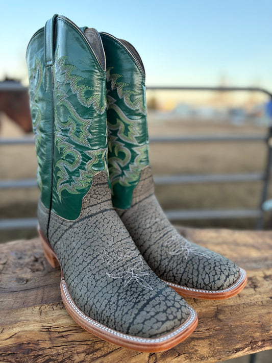 Grey Bull Neck Square Toe Boots