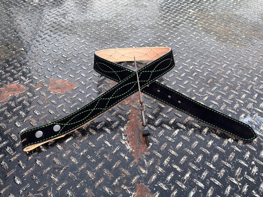 Black suede green stitching belt