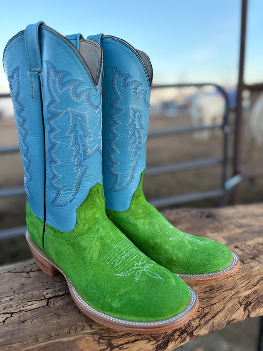 Green Rough Out Round Toe Boots